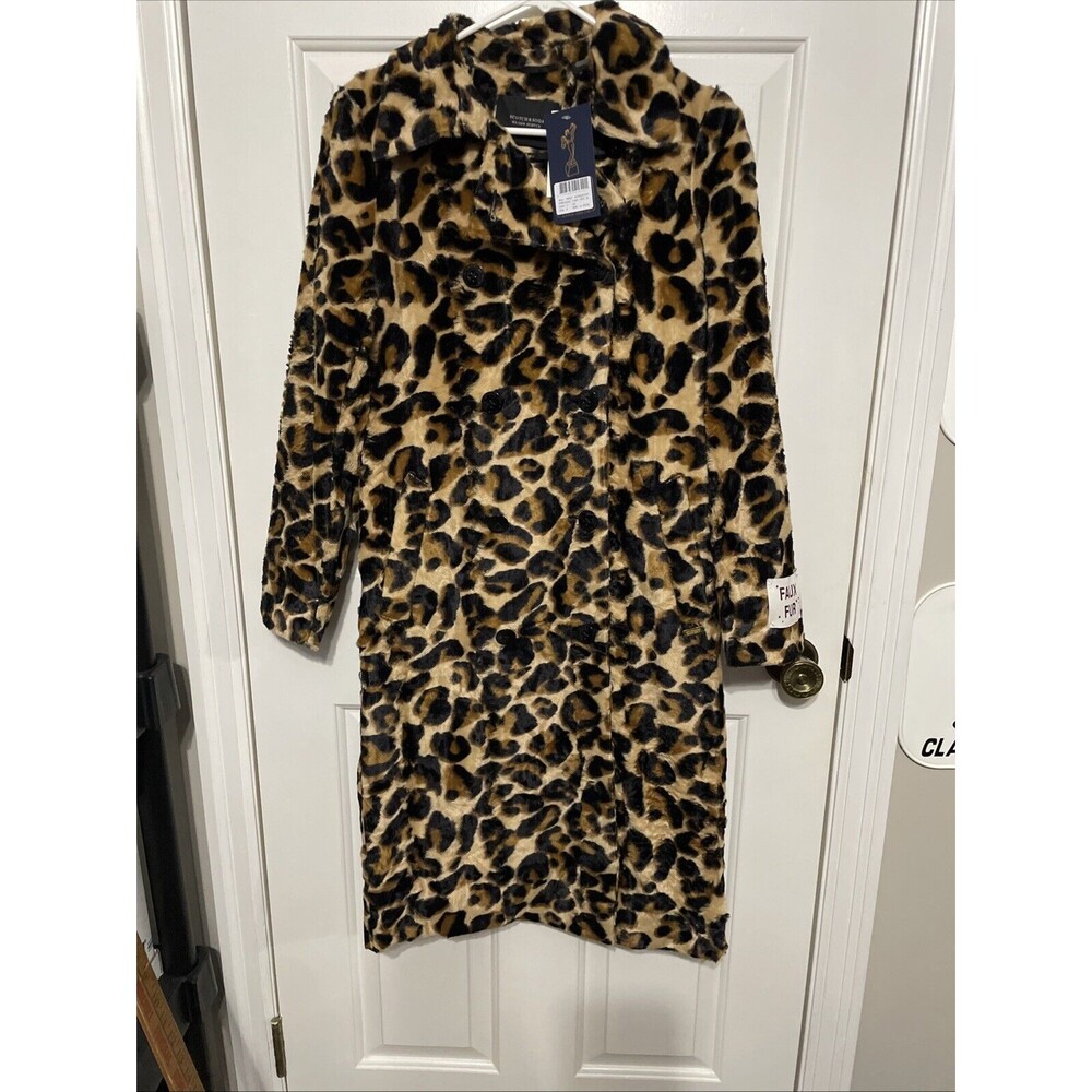 Scotch & Soda Leopard Print Faux Fur Trench Coat - Tan, Black